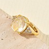 Brass Micro Pave Cubic Zirconia with Synthetic Lemon Quartz Cuff Open Rings RJEW-T035-01G-A-2