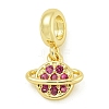 Rack Plating Brass Pave Hot Pink Cubic Zirconia Planet European Dangle Charms KK-Z067-37G-1