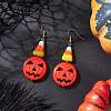 Brass Pumpkin Dangle Earrings EJEW-TA00693-1