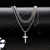 Stainless Steel Cross Pendant Double Layer Necklaces PW-WG88E37-02-1