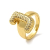 Letter Brass Micro Pave Clear Cubic Zirconia Open Cuff Ring for Women RJEW-N046-03J-G-1