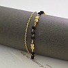 Vintage Beach Brass Round & Black Glass Rondelle Link Chain Double Layer Anklets for Women TO0841-3