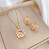 Brass Micro Pave Cubic Zirconia Pendant Necklace & Stud Earrings WG7AC39-02-1