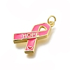 October Breast Cancer Pink Awareness Ribbon Brass Enamel Pendants LS-KK-S517-04H-G-2