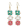 Christmas Brass Glass Square Dangle Earrings EJEW-TA00726-2