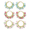 Glass Flower Hoop Earrings EJEW-TA00589-1