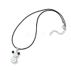 Glass Seed Beads & Glass Pearl Round Beaded Bear Pendant Waxed Cotton Cord Necklaces for Women Men NJEW-MZ00126-04-4
