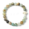 8mm Round Natural Flower Amazonite Beaded Stretch Bracelets BJEW-JB10575-1