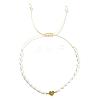 Bohemian Imitation Pearl Bead Braided Bead Bracelets for Women. with Non-magnetic Hematite Heart Charm RI6613-5