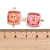 CCB Plastic Frame with Polymer Clay Smiling Face Flower Beads Square Links Connector Charms KK-D103-06RG-3