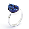 Electroplate Natural Druzy Quartz Crystal Finger Rings RJEW-I055-08P-RS-4