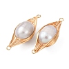 Copper Herringbone Wire-Wrapped Natural Pearl Round Links Connector Charms KK-Z152-02G-02-2