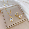 Brass Micro Pave Cubic Zirconia Pendant Necklace & Stud Earrings WG7AC39-68-1