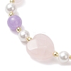 Heart Natural Aquamarine & Rose Quartz & Amethyst Beads Stretch Bracelets for Women BJEW-JB11759-3