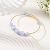 Natural Blue Lace Agate Round Graduated Beaded Brass Cuff Bangles BJEW-JB14463-02-1