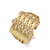 Brass Micro Pave Clear Cubic Zirconia Cuff Finger Rings RJEW-G337-34G-4