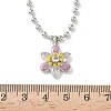 Brass Pave Pink and Clear Cubic Zirconia with Enamel Flower Pendant Ball Chain Necklaces NJEW-G183-04P-5