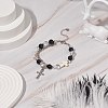 Natural & Synthetic Mixed Stone Beaded Bracelet with Cross Charm BJEW-TA00184-02-5