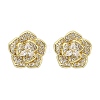 Flower Brass Micro Pave Clear Cubic Zirconia Stud Earrings X-EJEW-M082-19G-3