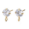 Brass Micro Clear Cubic Zirconia Stud Earring Findings X-KK-R132-065G-NF-2