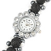 Natural Lava Rock Bracelets Watches BJEW-JB03768-2