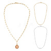 2Pcs 2 Colors Brass Round Oval Paperclip Chain Necklaces MAK-TA0001-33-1