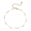 Dyed Rice Natural Shell & 304 Stainless Steel Link Chain Anklets AJEW-AN00727-3