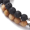 Natural Lava Rock & Wooden Round Beaded Stretch Bracelet BJEW-JB10075-02-5