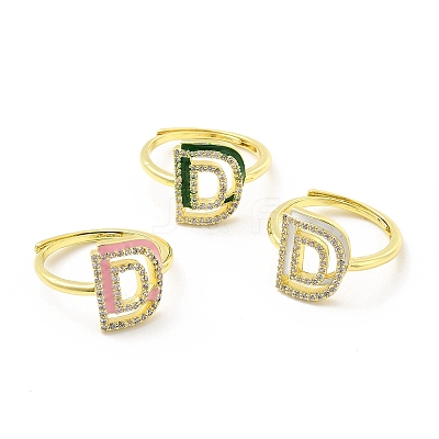 Mixed Color Enamel Initial Letter Adjustable Ring with Clear Cubic Zirconia RJEW-P045-01G-D-1
