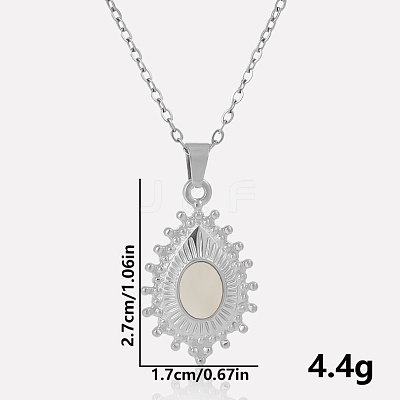 304 Stainless Steel Pave Natural White Shell Teardrop Pendant Necklaces RV9484-2-1