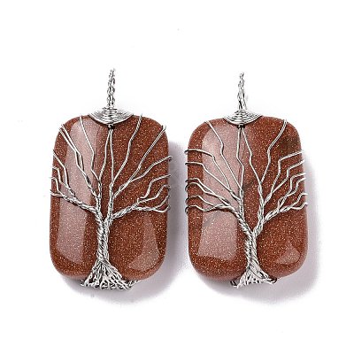 Natural & Synthetic Mixed Gemstone Copper Wire Wrapped Pendants G-H281-08P-1
