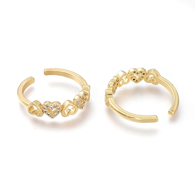 Brass Micro Pave Clear Cubic Zirconia Open Heart Rings RJEW-H100-02G-1