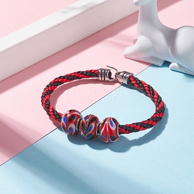 Triple Handmade Lampwork Beaded Braided Cord Bracelet for Women BJEW-JB07598-1