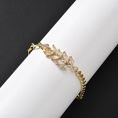 Brass Micro Pave Clear Cubic Zirconia Link Bracelets BJEW-U020-12G-1