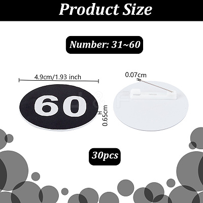 1 Set Round ABS Plastic Number Brooches Sets JEWB-OC0001-02D-1