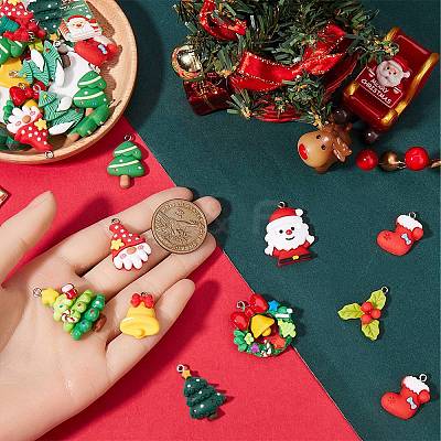 48Pcs 12 Styles Christmas Theme Opaque Resin Pendants RESI-SC0005-66-1