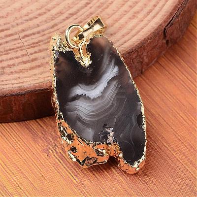 Mixed Golden Tone Brass Natural Druzy Geode Agate Slice Pendants G-M282-01-1