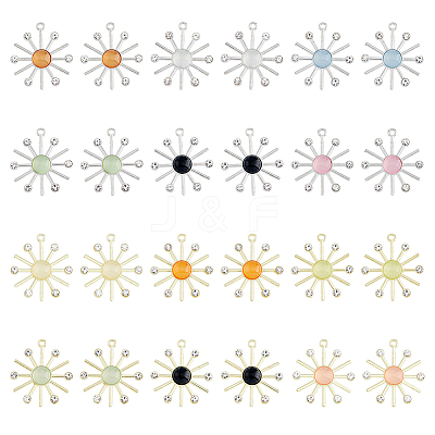 24Pcs 12 Colors Cat Eye Sun Pendants with Crystal Rhinestone FIND-FH0007-93-1