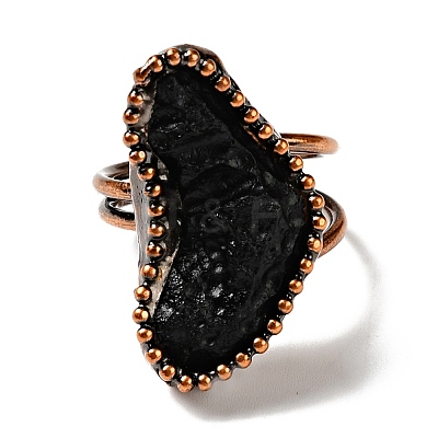 Natural Tektite Geometric Chunky Open Cuff Ring G-D468-37R-1