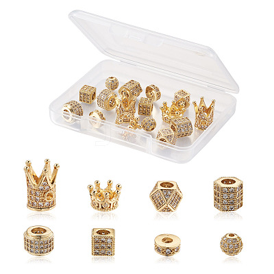 16Pcs 8 Style Rack Plating Brass Cubic Zirconia Beads ZIRC-MP0001-01-1