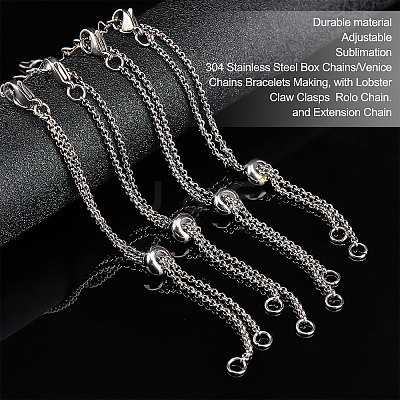 12Pcs 304 Stainless Steel Rolo Chain Slider Bracelet/Bolo Bracelets Making MAK-UN0001-19-1
