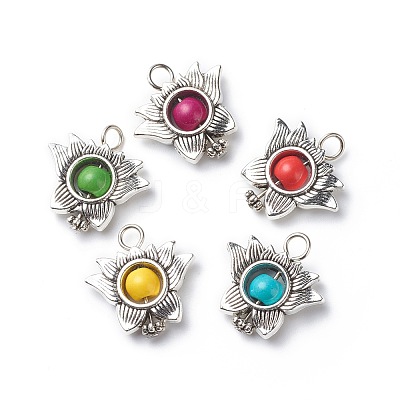 Antique Silver Plated Alloy Synthetic Turquoise Pendants PALLOY-JF01874-01-1
