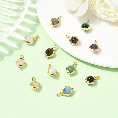 12Pcs 12 Styles Round Natural Mixed Gemstone Charms PALLOY-SW00151-1