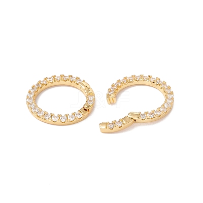 Rack Plating Brass Micro Pave Clear Cubic Zirconia Spring Gate Ring ZIRC-C040-25G-1