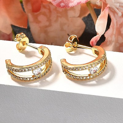 C-Shaped Brass Micro Pave Clear Cubic Zirconia Stud Earrings EJEW-C126-08G-1