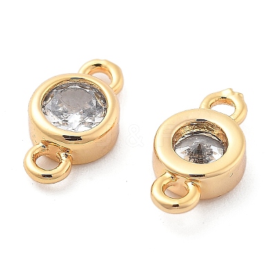 Brass Clear Cubic Zirconia Connector Charms KK-G516-12G-1