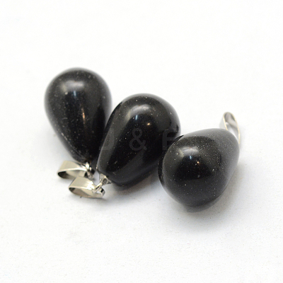 Teardrop Natural Black Stone Pendants G-Q435-21-1