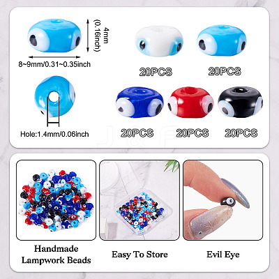 100Pcs 5 Colors Handmade Evil Eye Lampwork Beads Strands LAMP-TA0001-88A-1