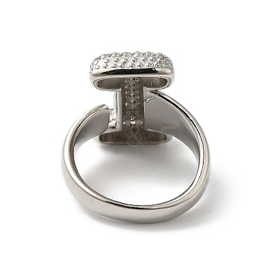 Letter Brass Micro Pave Clear Cubic Zirconia Open Cuff Ring for Women RJEW-N046-03I-P-1