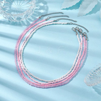 4Pcs 4 Colors Glass Seed Beaded Necklaces Set NJEW-JN04645-1